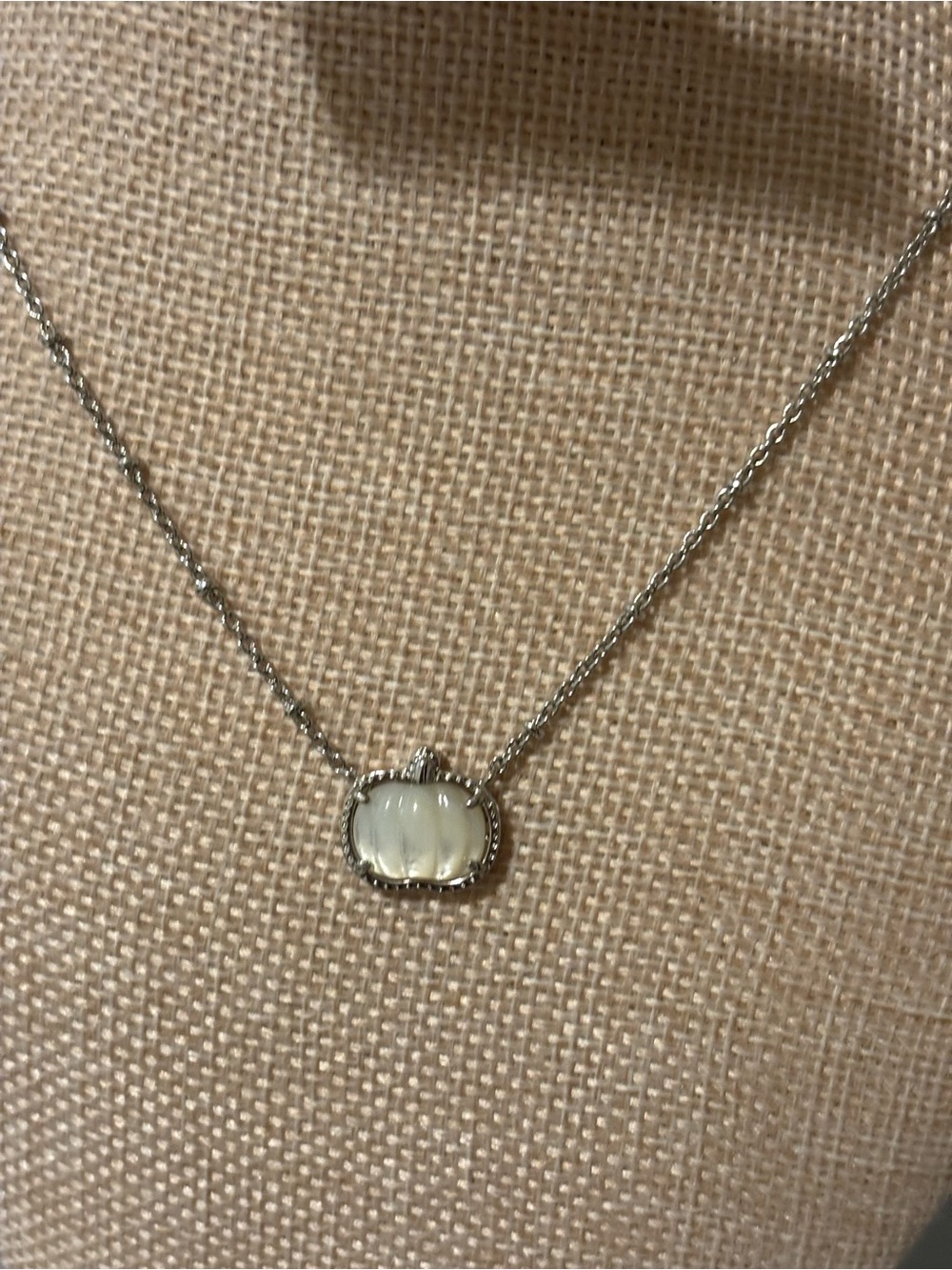 Kendra Scott Silver Necklace with White Mother-of-Pearl Pumpkin Pendant